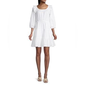 Rachel Parcell White Ruffled Shoulder Tiered Cotton Minidress